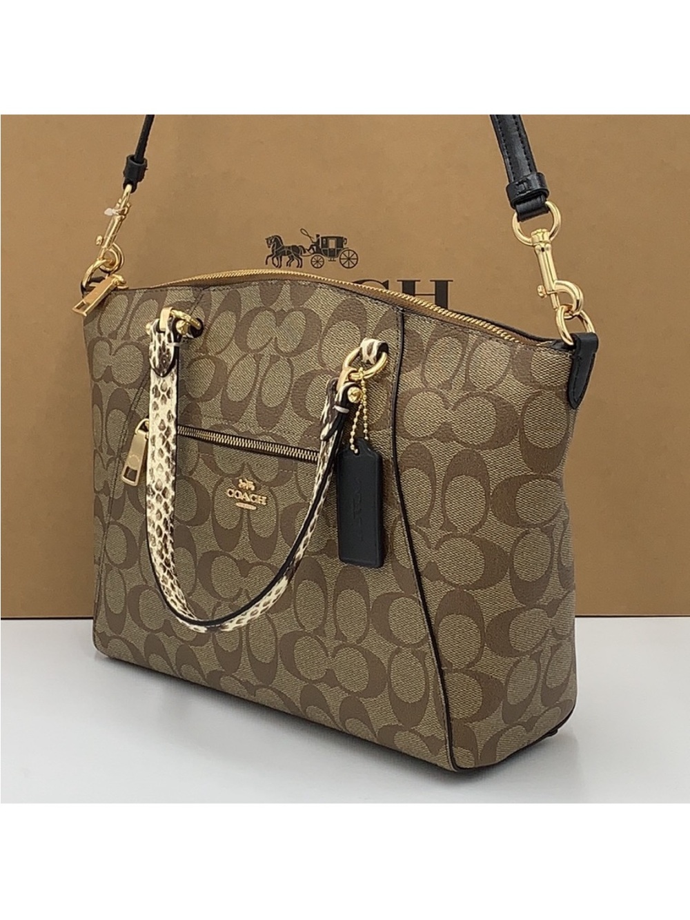 COACH Prairie Satchel / Shoulder In Colorblock
Signature Canvas Khaki/Black - Picture 10 of 16